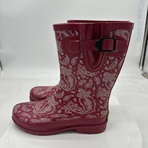 Women’s SIZE 6 Western Chief KERCHIEF Mid-CRIMSON Calf Rain Boots